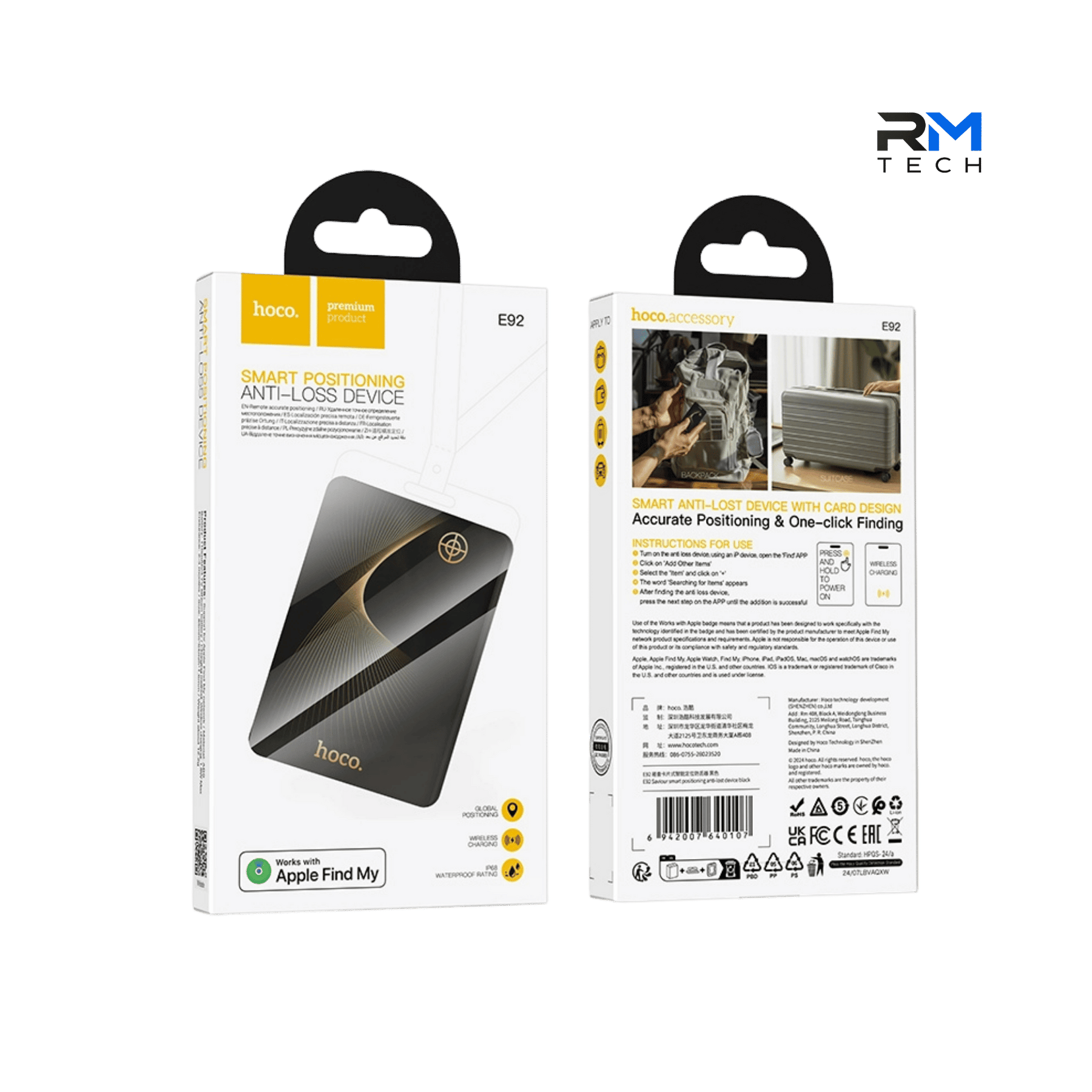 HOCO E92 Smart Card Bluetooth Tracker – Works with Apple Find My – Black