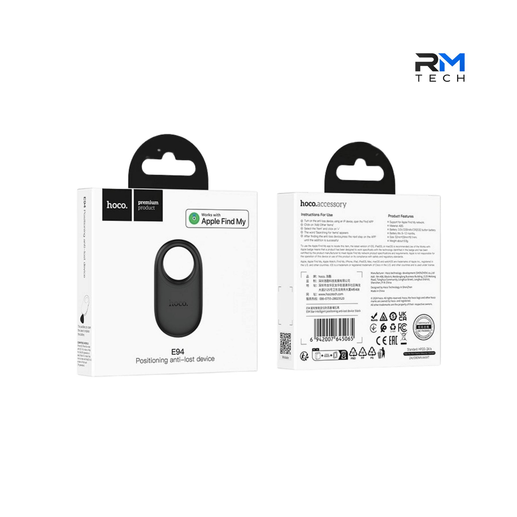 HOCO E94 Smart Bluetooth Tracker – Works with Apple Find My – Black