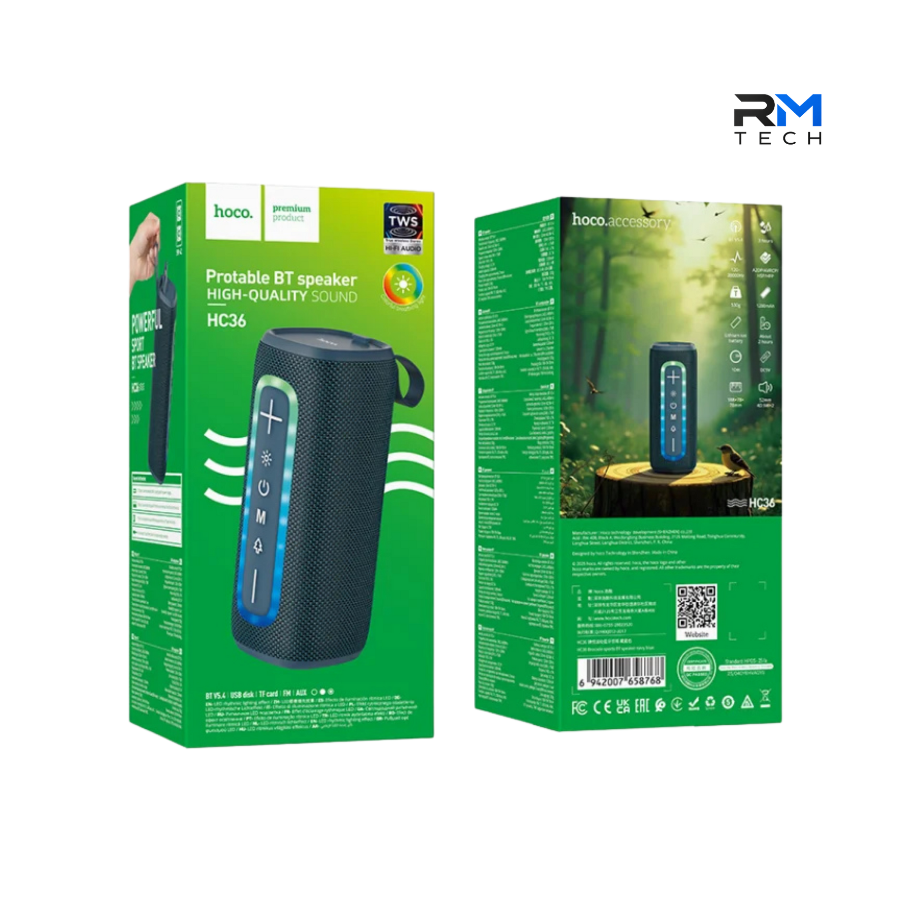 HOCO HC36 Brocade Portable Bluetooth Speaker 10W with RGB LED Lights – Blue