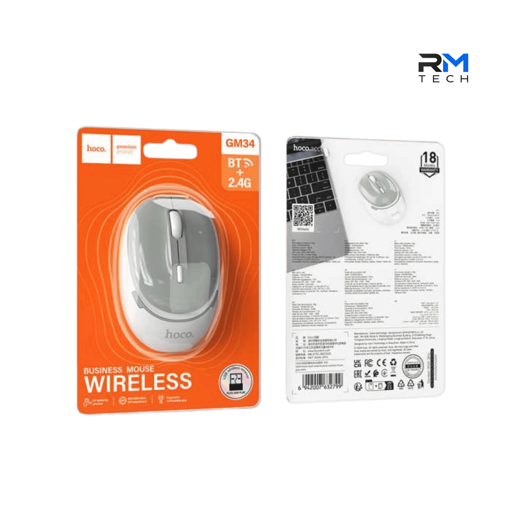 HOCO GM34 Dual-Mode Bluetooth & 2.4GHz Wireless Business Mouse – Transparent White