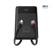 Charmast W1202 10000mAh Power Bank – 22.5W Fast Charging with Built-in USB-C & Lightning Cables – Black