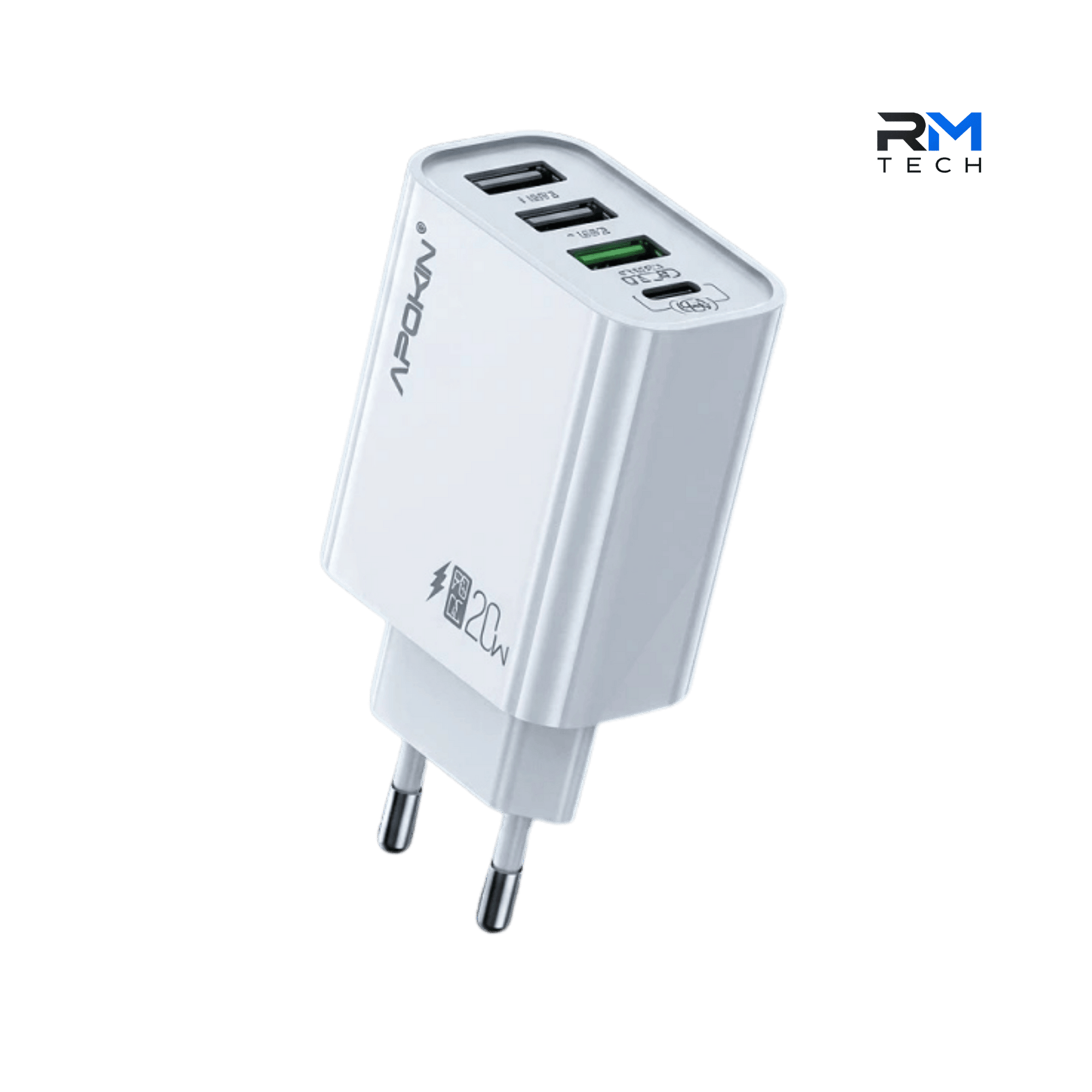 APOKIN 20W PD Fast Wall Charger – 4-Port USB & USB-C EU Charger – White