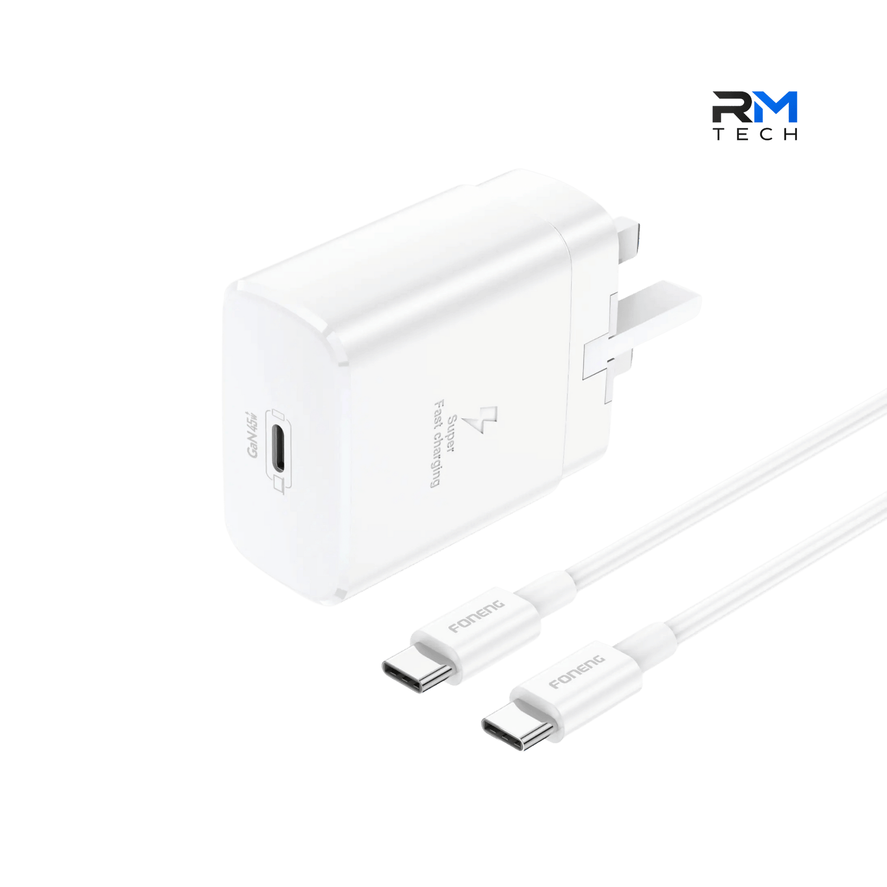 FONENG EU62 45W GaN USB-C Fast Wall Charger with USB-C to USB-C Cable – White