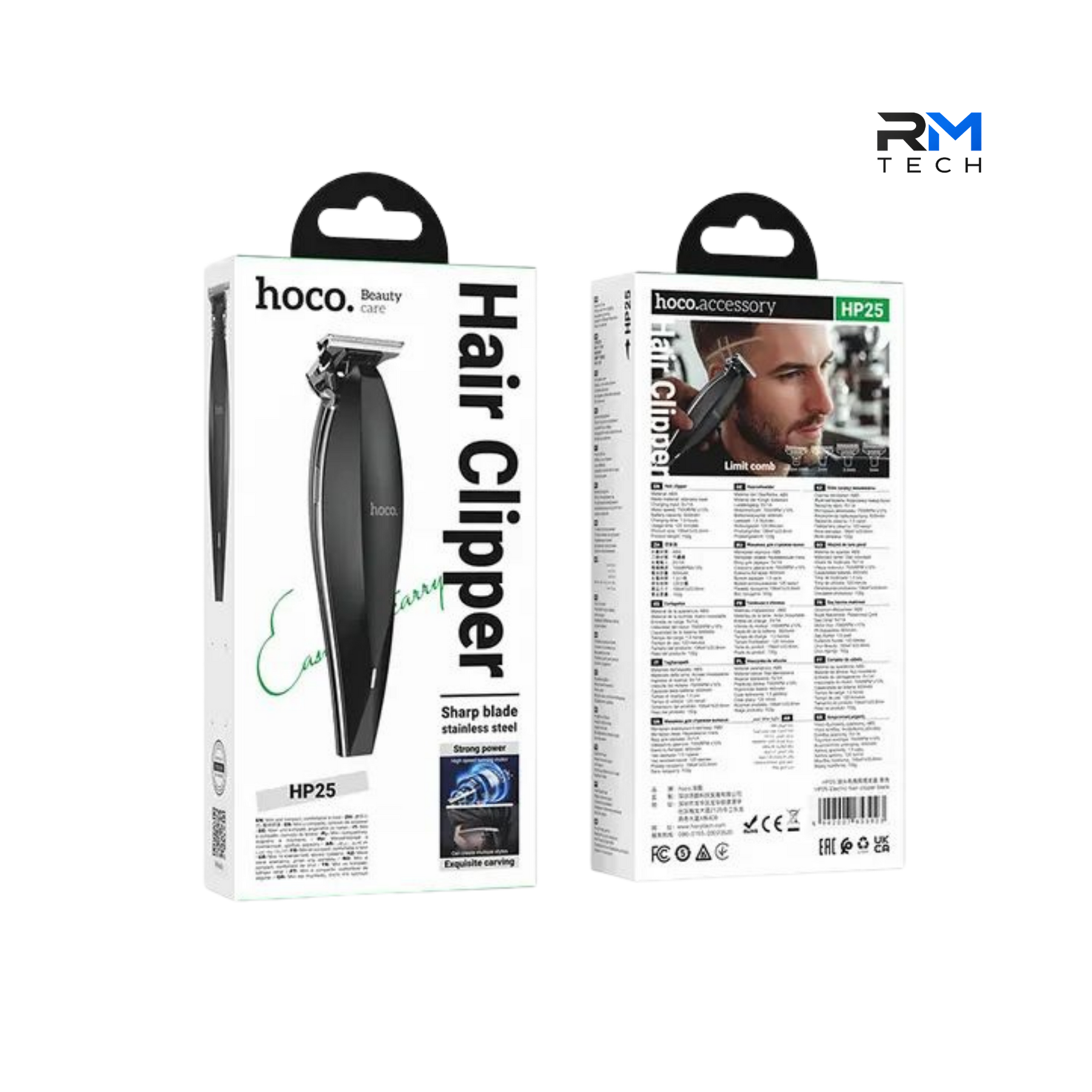 HOCO HP25 Cordless Hair Clipper & Beard Trimmer – Precision Stainless Steel Blade – USB Rechargeable – Black
