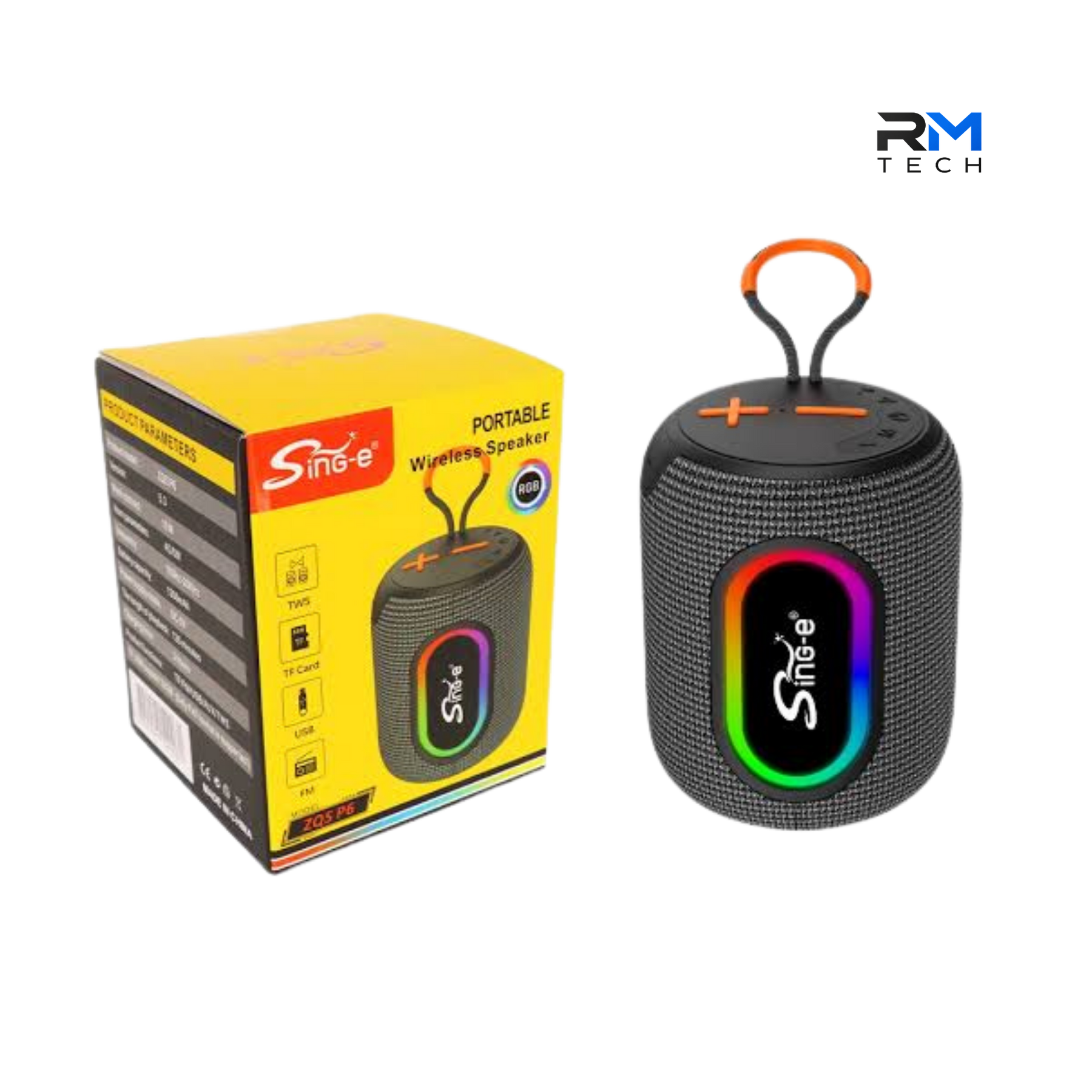 SING-E ZQS-P6 Portable Bluetooth Speaker 5W with RGB LED Lights & IPX4 Water Resistance – Black