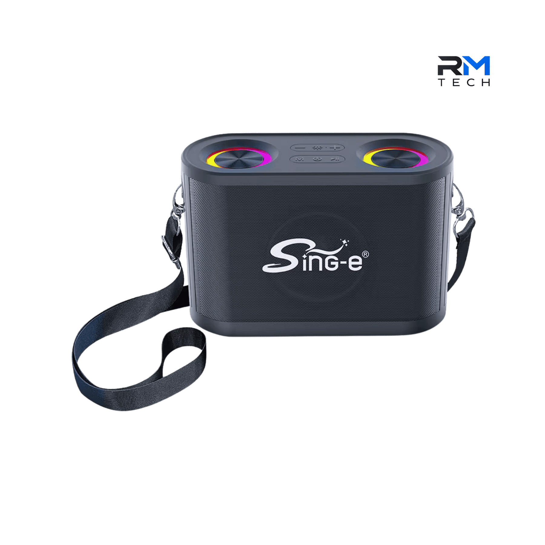SING-E Portable Bluetooth Speaker with RGB Lights & Shoulder Strap – Black