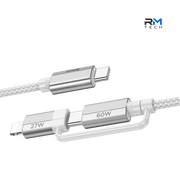HOCO U134 2-in-1 USB-C to USB-C & Lightning Fast Charging Cable – 60W PD / 27W, 1.2M – White