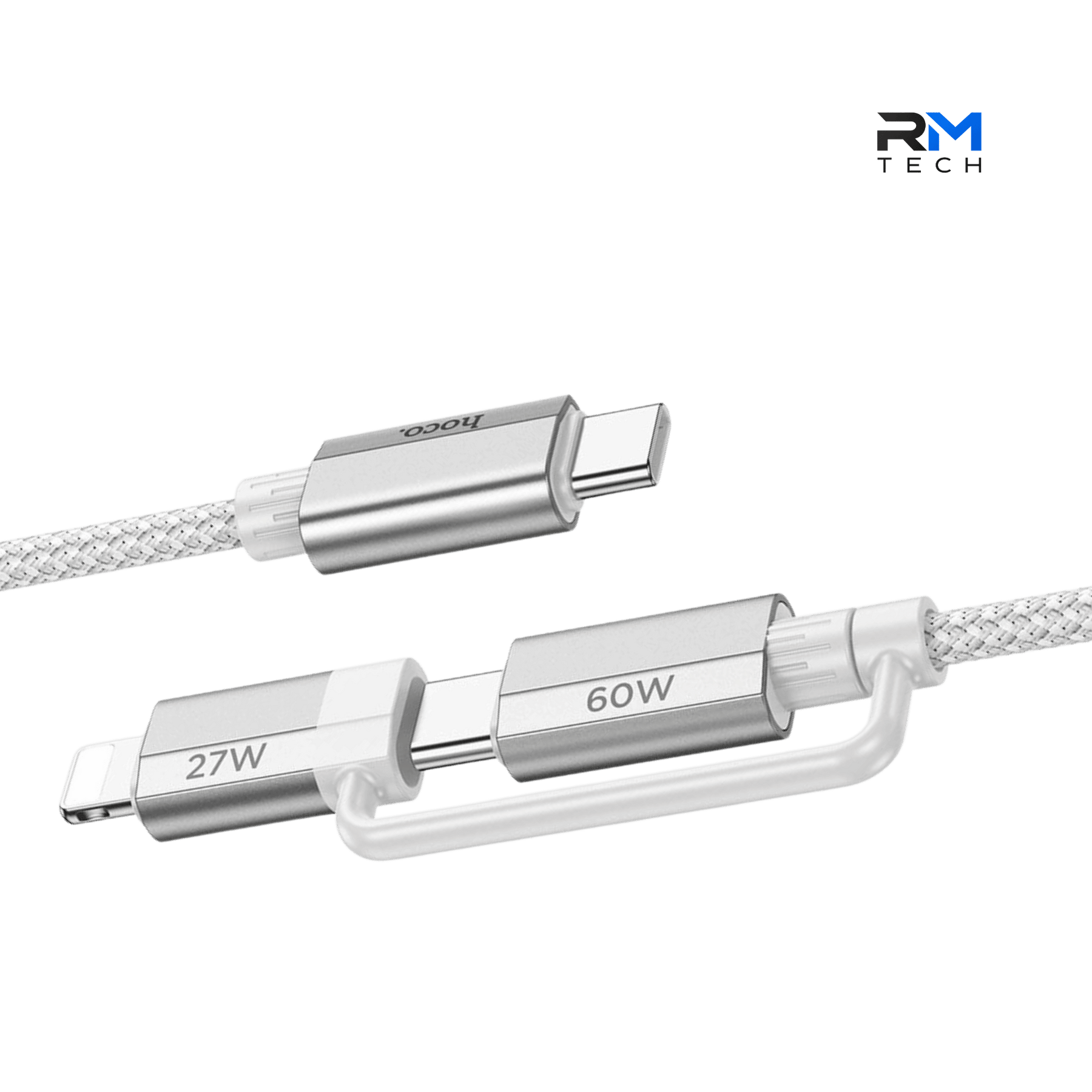 HOCO U134 2-in-1 USB-C to USB-C & Lightning Fast Charging Cable – 60W PD / 27W, 1.2M – White