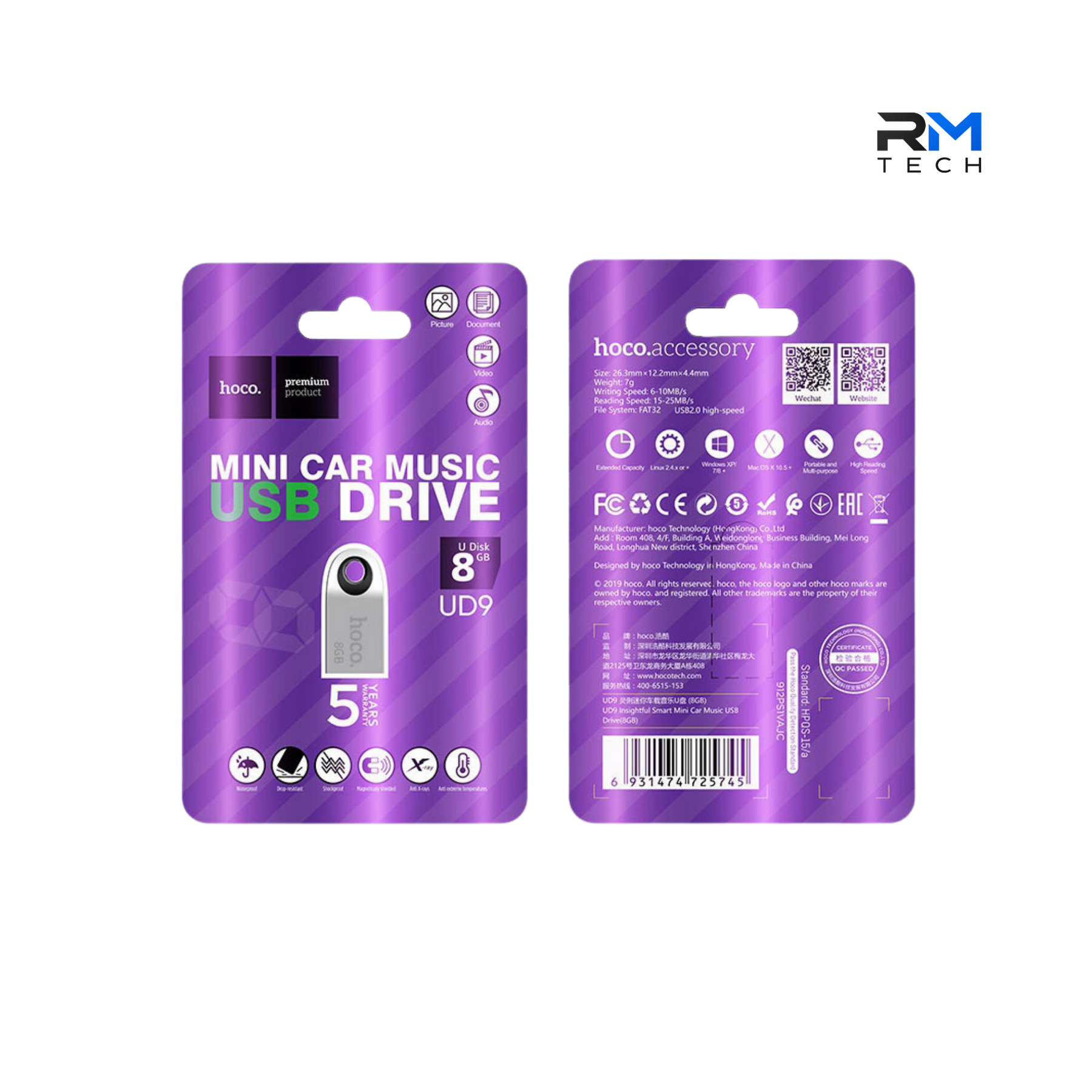 HOCO UD9 8GB Mini USB Flash Drive – USB 2.0 High-Speed Metal Memory Stick – Silver