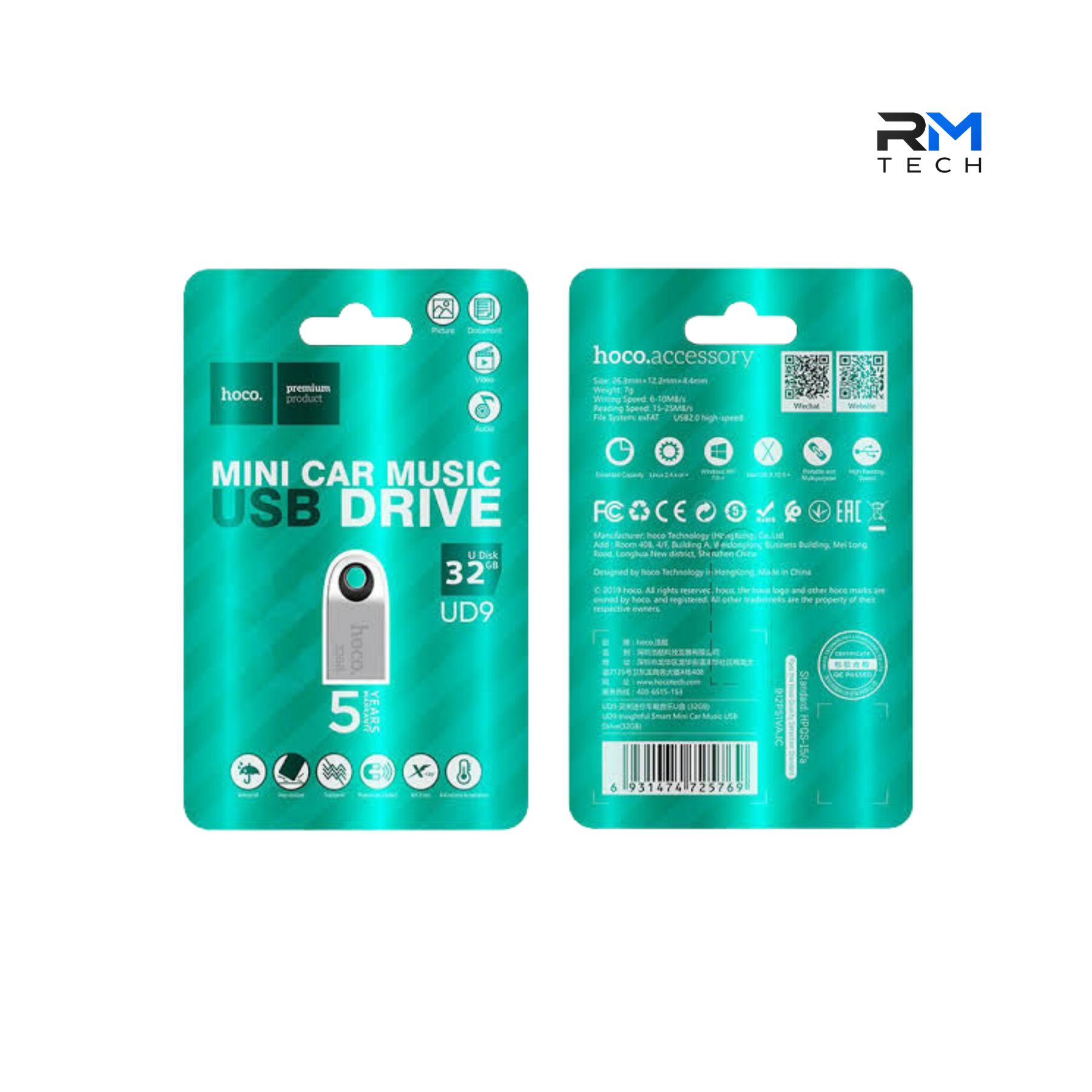 HOCO UD9 8GB Mini USB Flash Drive – USB 2.0 High-Speed Metal Memory Stick – Silver