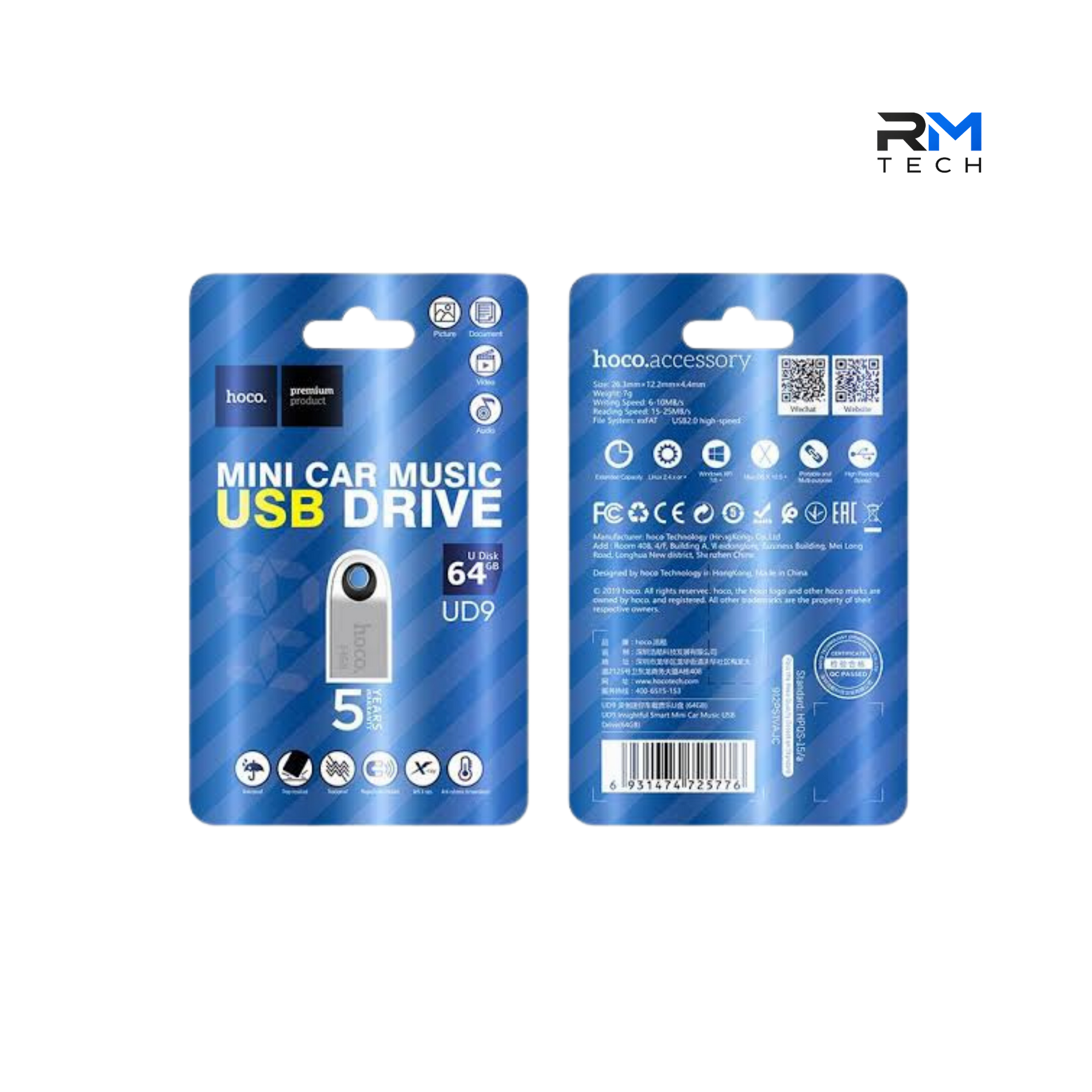 HOCO UD9 8GB Mini USB Flash Drive – USB 2.0 High-Speed Metal Memory Stick – Silver