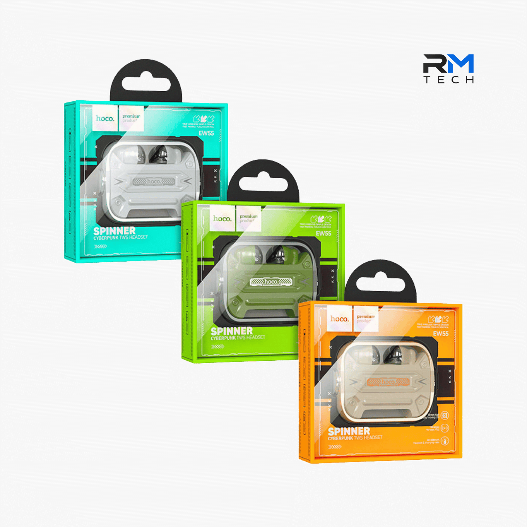 HOCO EW55 Spinner Cyberpunk True Wireless Bluetooth Earbuds with Transparent Charging Case – White / Gold / Green