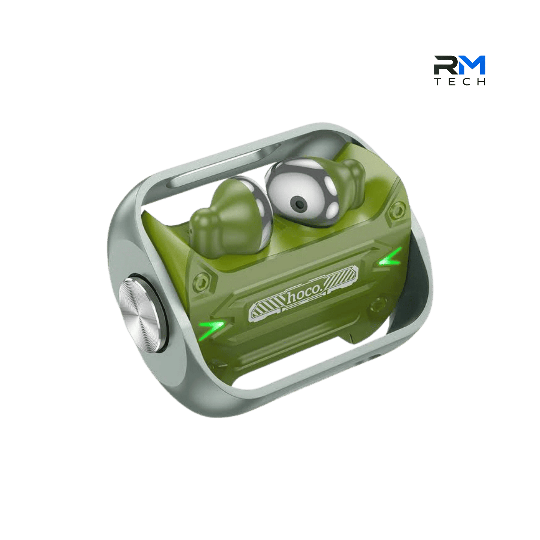 HOCO EW55 Spinner Cyberpunk True Wireless Bluetooth Earbuds with Transparent Charging Case – White / Gold / Green