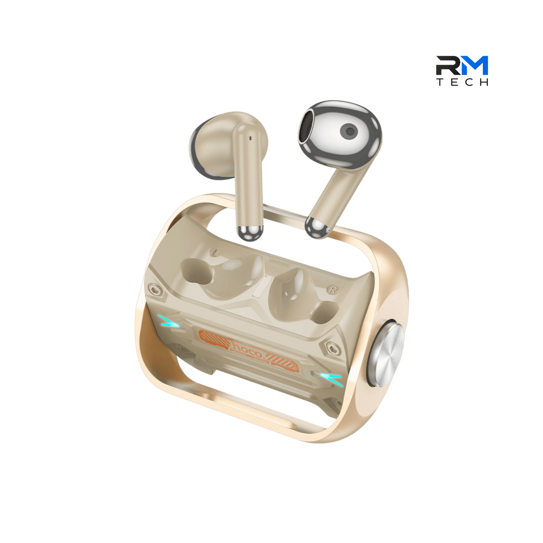 HOCO EW55 Spinner Cyberpunk True Wireless Bluetooth Earbuds with Transparent Charging Case – White / Gold / Green