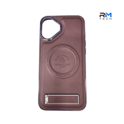 Luxury Leather MagSafe Kickstand Case for iPhone 16 – Brown Magnetic Protective Cover