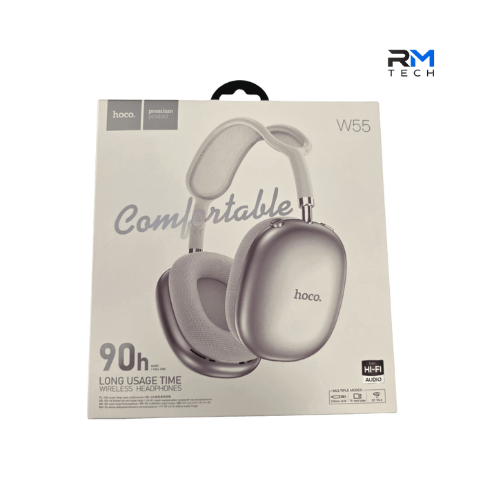HOCO W55 Wireless Bluetooth Headphones – 90 Hours Playtime | Silver