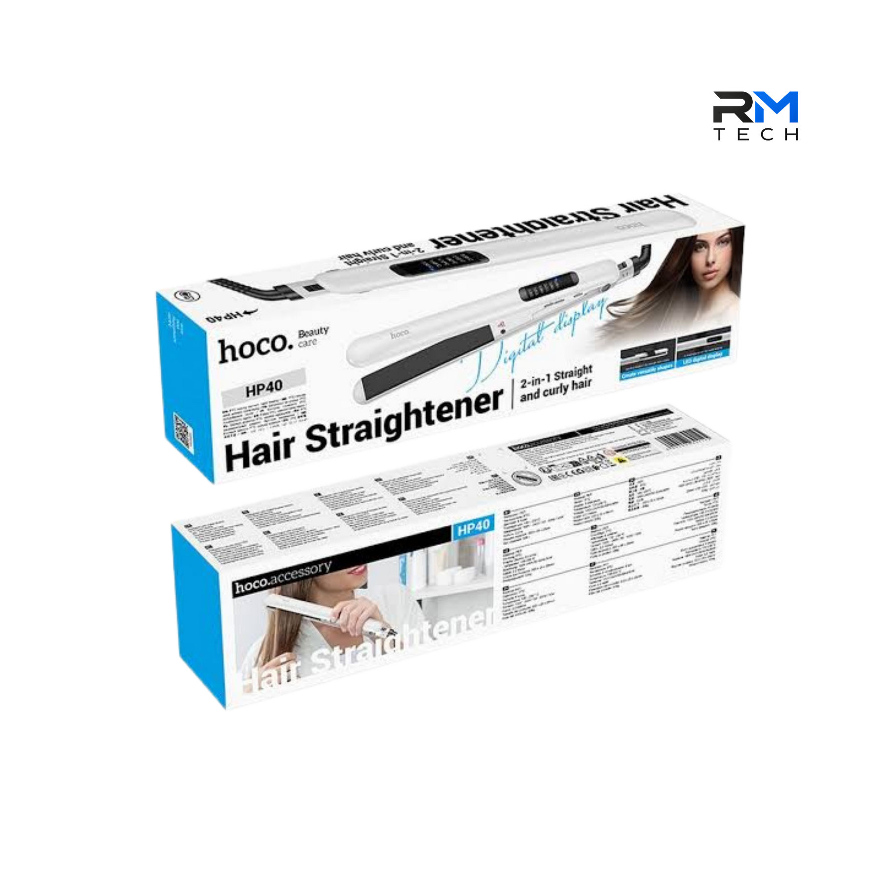 HOCO HP40 2-in-1 Hair Straightener & Curling Iron with Ceramic Plates – Black