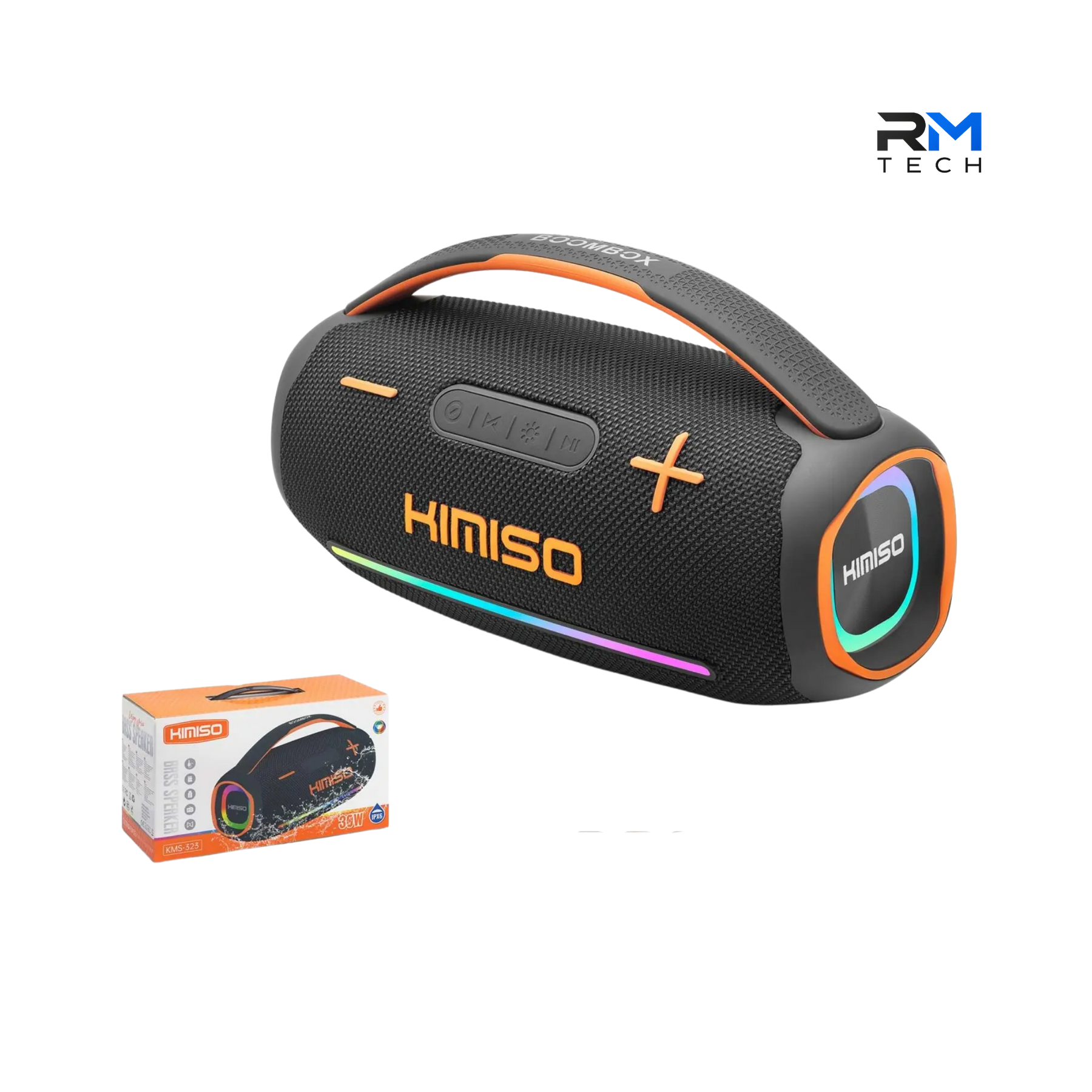 Kimiso KMS-323 Portable Bluetooth Party Speaker 30W with RGB LED Lights – Black