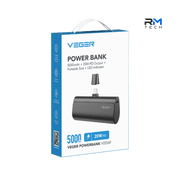 VEGER V0556P Mini Power Bank – 5000mAh with Built-in Lightning Connector & 20W PD Fast Charging – Black