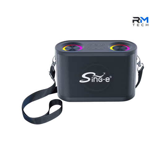 SING-E Coluna Bluetooth Portátil com Luzes RGB e Alça de Ombro Preto – RM TECH