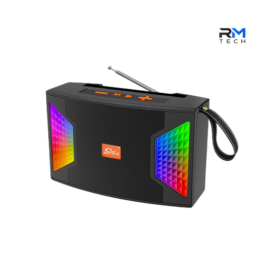SING-E ZQS-826 Coluna Bluetooth Portátil com Luzes RGB LED e Rádio FM em Preto – RM TECH