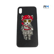 Cute Embroidered Cat Silicone Case for iPhone XS Max | Black Shockproof Protective Cover
