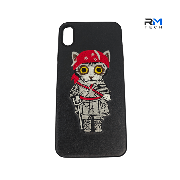 Cute Embroidered Cat Silicone Case for iPhone XS Max | Black Shockproof Protective Cover